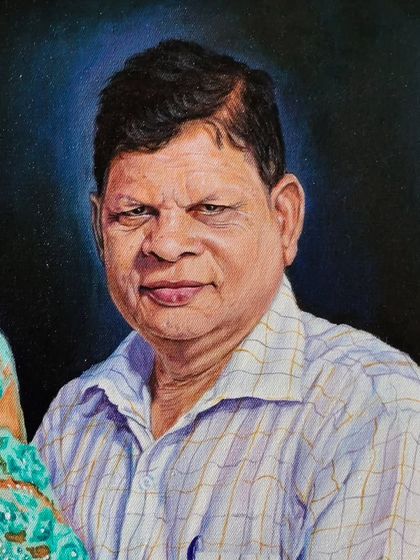 A close-up detail of my grandfather's portrait. I spent a lot of time on the wrinkles around his eyes and mouth to capture his life experience and kind nature.