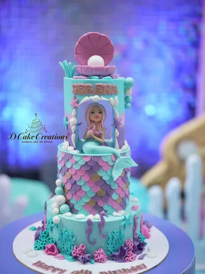 Another beautiful shot of the full mermaid cake, capturing the magical underwater theme.