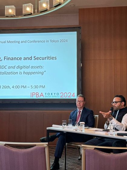 A glimpse from the IPBA Annual Meeting in Tokyo, where our partners participated in panel discussions. This photo captures our Head of FinTech, Anu Tiwari, discussing the global impact of CBDCs and digital assets.