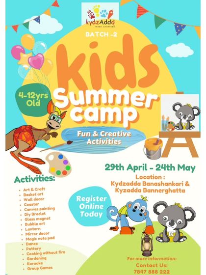 An announcement for our second batch of the Kids Summer Camp, listing the diverse activities like basket art, lantern decor, and group games for children aged 4-12.