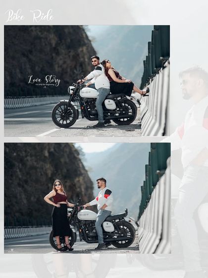 An album-style layout from a bike ride session, showing how these images can be curated into a beautiful pre-wedding book.