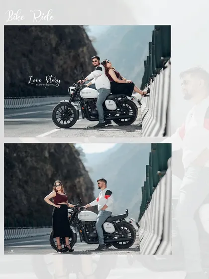An album-style layout from a bike ride session, showing how these images can be curated into a beautiful pre-wedding book.