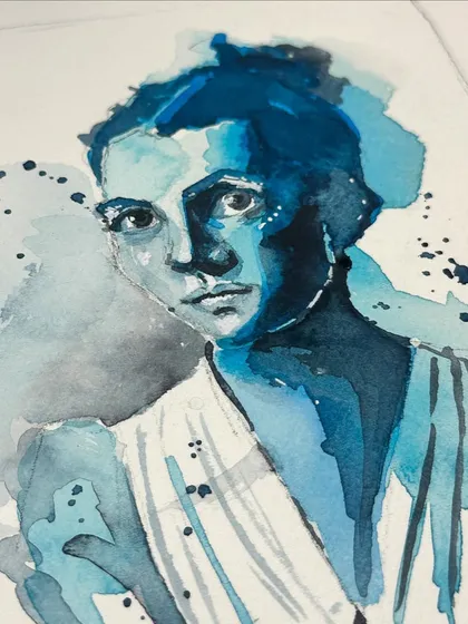 Exploring emotion through colour. This monochromatic portrait study was created using only shades of blue in watercolour to capture a specific mood and feeling. This style is perfect for a fine art piece that makes a statement.
