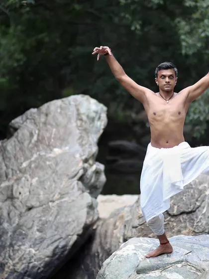 Dance is not confined to the stage. Here, I am exploring the form and posture of Narasimha amidst nature, connecting the art to its elemental roots.