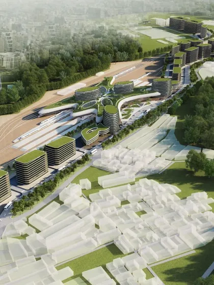 The masterplan creates a new green lung for the city, with the station at its heart.