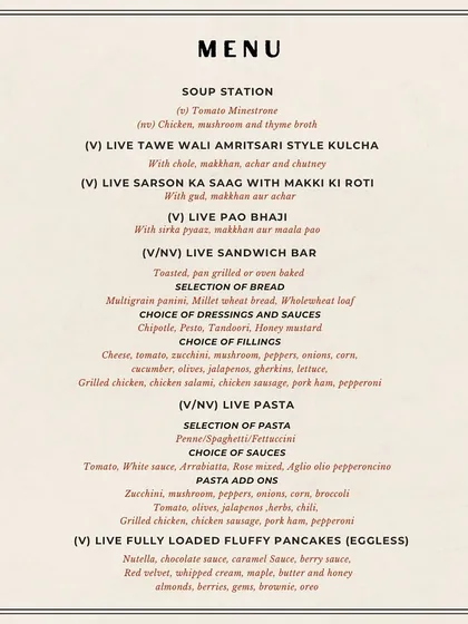 The winter brunch menu includes hearty options like Sarson ka Saag, live pasta stations, and a sandwich bar to satisfy every craving.