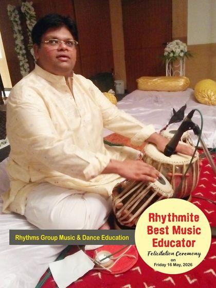 Mr. Girish Athalye performing on the tabla during our music event, showcasing the depth of classical Indian percussion.