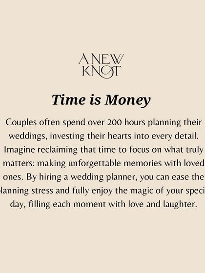 A carousel explaining why quality wedding planning is an investment: it saves you time, reduces stress, provides creative solutions, and gives you insider access.