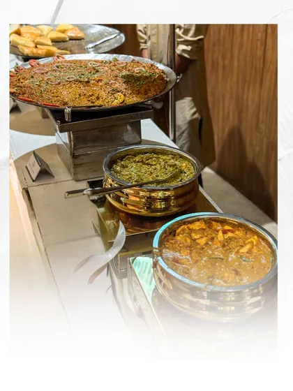 A selection of our Indian main courses, including a flavourful Tawa Sabzi and rich curries, served in traditional handis.