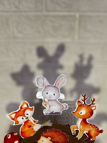 The shadows tell a story too. A creative shot of the toppers from our woodland cake.