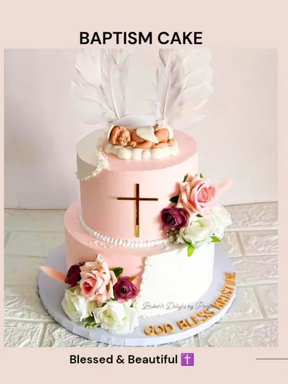 A snapshot of the Baptism cake, highlighting its role as a beautiful and blessed centerpiece for a religious celebration.