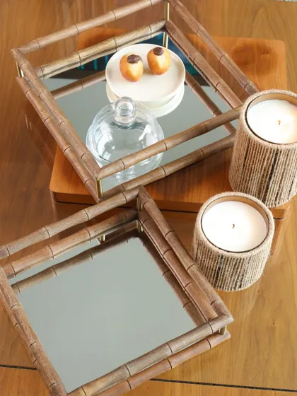 A classic combination that never goes out of style. Our signature bamboo-style mirror trays paired with luxe jute-wrapped candles instantly elevate any corner of your home.