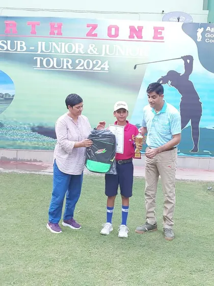 Drona S Dhull winning Category D Boys at the IGU Junior Feeder in Agra with his personal best score, shooting two under-par rounds.
