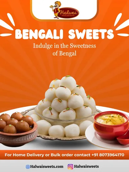 Indulge in the sweetness of Bengal with my authentic Bengali sweets, including rasgulla, gulab jamun, and mishti doi.
