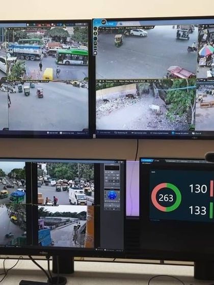 Another example of a large multi-screen monitoring setup. This system is tracking feeds from different locations, showing my ability to integrate many cameras into one central command view.