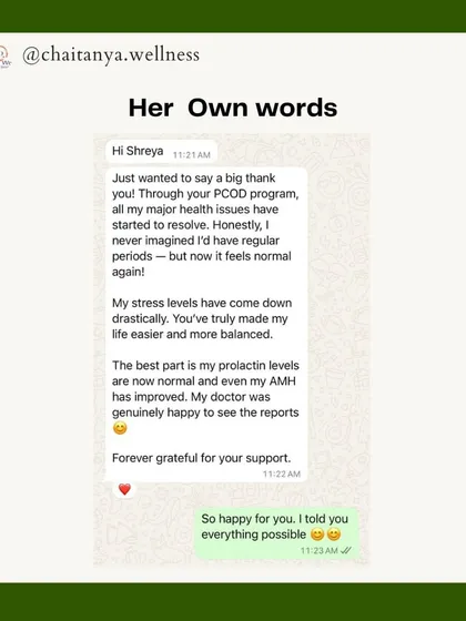 "I never imagined I'd have regular periods... but now it feels normal again!" This is a message from one of our clients. Her stress levels are down, her prolactin and AMH levels have improved, and even her doctor was happy. This is the power of a holistic, personalized healing plan.