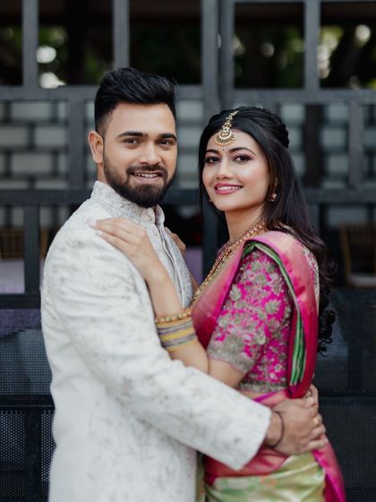 A classic couple portrait. I ensure both the bride and groom look their best, with coordinated styling that looks great in photos.