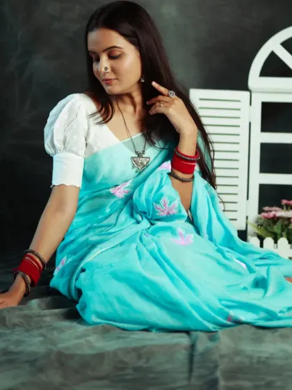 A graceful, downward-looking pose. This shot has a very serene and peaceful quality.