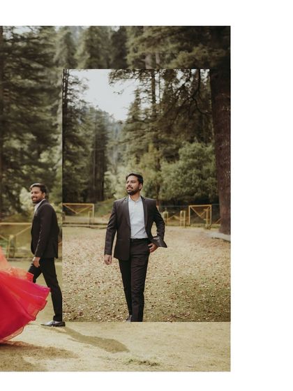 A creative, artistic edit from a post-wedding shoot, focusing on the groom's solo portrait.