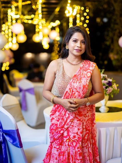 Bhavya Reddy looking beautiful for an evening party. The makeup is glamorous but not heavy, perfect for celebrating in style.