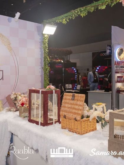 Another view of my exhibition stall, showcasing a variety of hamper styles, from velvet boxes to picnic baskets.