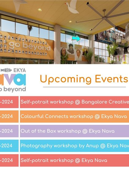 Join us every weekend for a fun session! This poster lists our upcoming events and invites families to sign up and experience the magic of hands-on learning at Ekya Nava.