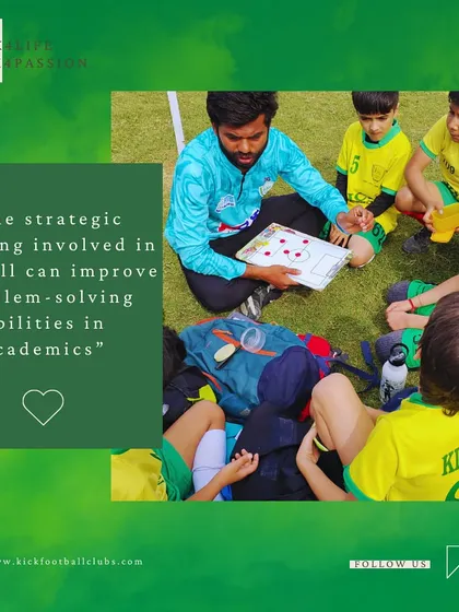 We believe the strategic thinking involved in football improves problem solving skills in academics. Here, a coach uses a strategy board to explain tactics.