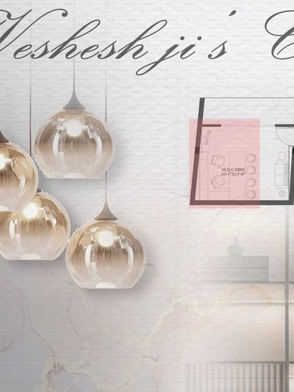 The design process begins with capturing the client's vision. This 'intent' board for an office cabin uses inspirational images of lighting and a floor plan to establish the desired look and feel, ensuring we are aligned from the very first step.