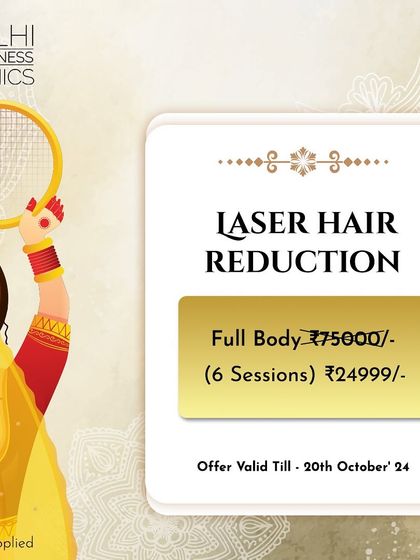 Get ready for the festive season with our Karwa Chauth special on full body laser hair reduction. This package of six sessions is designed to give you glowing, smooth skin so you can shine your brightest.