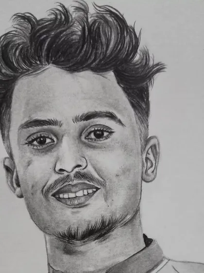 A detailed look at the man's portrait from the same couple sketch. I paid close attention to the hair texture and his gentle smile to match the original photo.