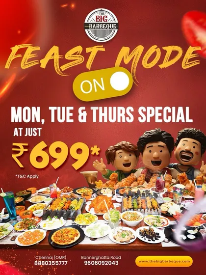 Get ready for a flavor explosion. Our special weekday feast is available for just ₹699, offering a culinary adventure for you and your friends.