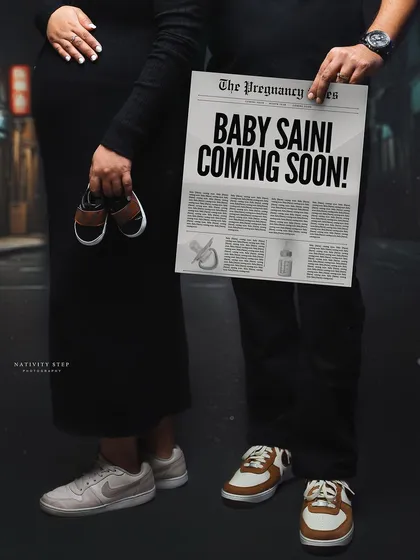 A fun and creative pregnancy announcement designed like a newspaper headline. We love working with you to create personalized and unique concepts like this.