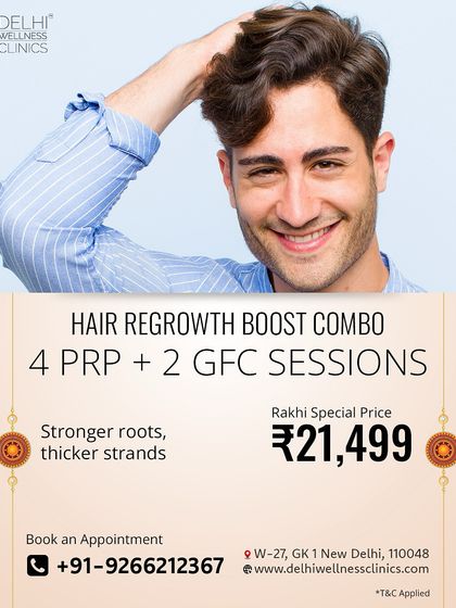 This Raksha Bandhan, gift the confidence of healthy hair. Our special festive combo includes 4 PRP and 2 GFC sessions to deliver stronger roots and thicker strands.