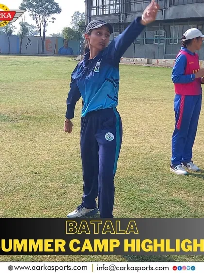 A female cricketer at our Batala camp, demonstrating a classic bowling follow-through. We provide equal opportunities for all aspiring cricketers.