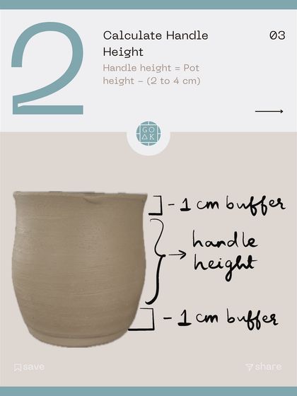 Step 2 of Handle Math: Calculate the handle height. I use a simple formula: Pot Height - (2 to 4 cm) to ensure the handle is well-proportioned to the mug.