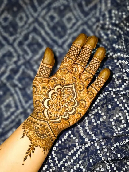 A full view of the hand with the intricate mandala design.