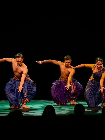 A dynamic moment from 'Abha', a production I choreographed and performed with my collaborators Parshwanath Upadhye and Shruti Gopal. Group choreography is about creating a visual sync, where each dancer's energy contributes to a larger, unified story.