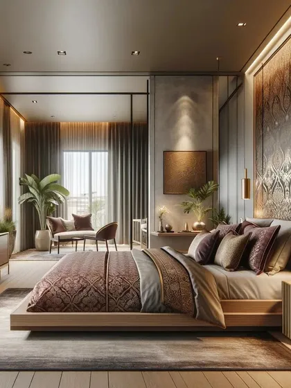I designed this master bedroom as a true retreat from the world. The rich textures, layered lighting, and custom accent wall create a warm, luxurious atmosphere that feels both sophisticated and incredibly comfortable.