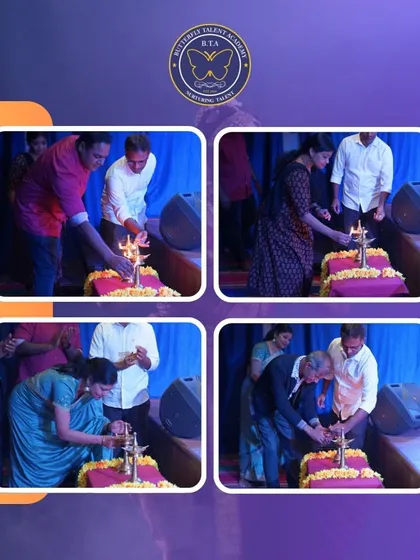 The traditional lighting of the lamp ceremony to inaugurate the evening's recital. This ritual marks an auspicious beginning for the performance and is a core part of our cultural events.