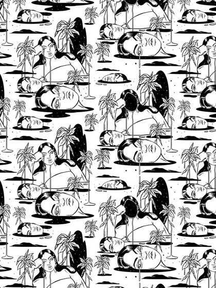 The black and white version of the 'Sadness' seamless pattern.