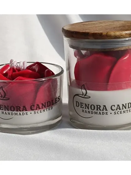 My rose jar candles are available in two sizes, with and without a wooden lid.