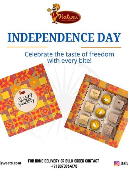 Celebrate the taste of freedom with every bite. This simple and elegant 'Sweet Snacking' box is perfect for sharing on Independence Day, filled with assorted pedas and barfis.