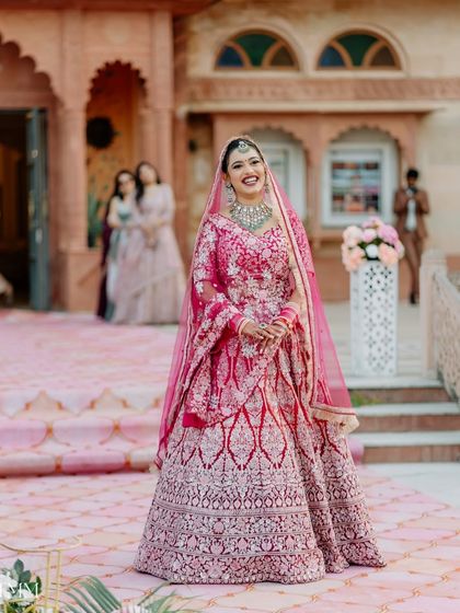 A full-length shot of my bridal lehenga. I felt like the happiest bride in the world on this day.