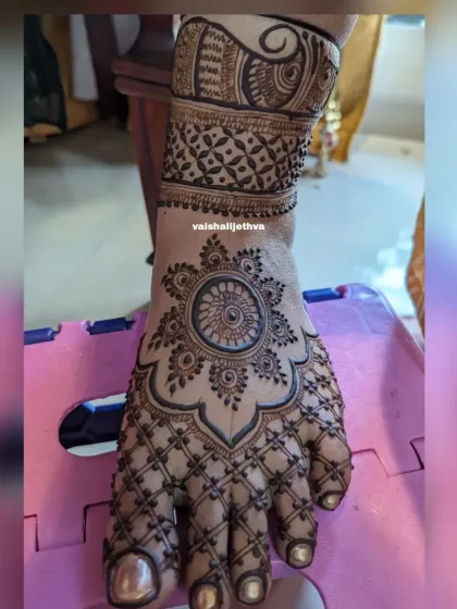 A beautiful mandala design for the feet. This style is centered on the top of the foot and extends to the toes with detailed patterns.