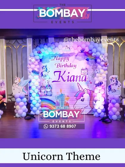 Another angle of this beautiful unicorn theme for Kiana's first birthday. The setup looks stunning in the event hall, creating the perfect backdrop for photos and memories.