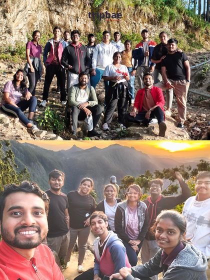 A collage showing our group trekking and enjoying a beautiful sunrise in Kodaikanal.