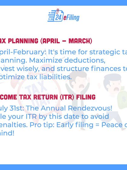The period from April to March is for strategic tax planning. The main deadline for filing your Income Tax Return (ITR) is July 31st to avoid penalties.