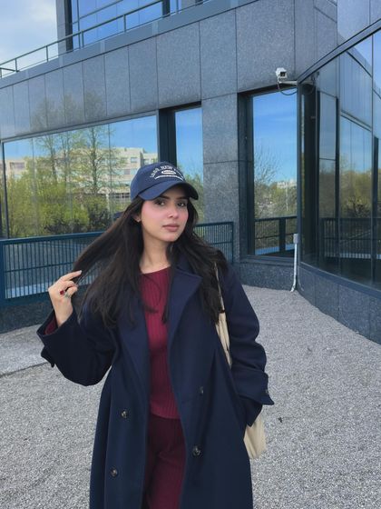 A direct-to-camera shot of the college outfit, perfect for a lookbook.