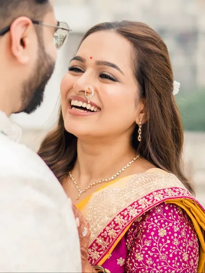 Pure joy. This close-up captures a genuinely happy laugh, showcasing how my makeup is designed to move with you and look beautiful in every expression.