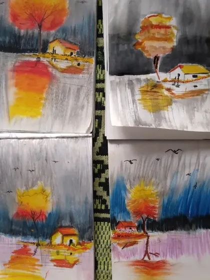 More examples of the creative and colourful work my students produce using oil pastels, showcasing their continuous learning and fun.